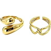 Loqimu Chunky Statement Rings: Stainless Steel Gold Stackable, Adjustable Rings for Women - Fashion Crossover, Knot Twist Set in Pink
