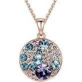 EVEVIC Austrian Crystals Round Disc Pendant Necklaces for Women Fashion 14K Gold Plated Hypoallergenic Dainty Jewelry