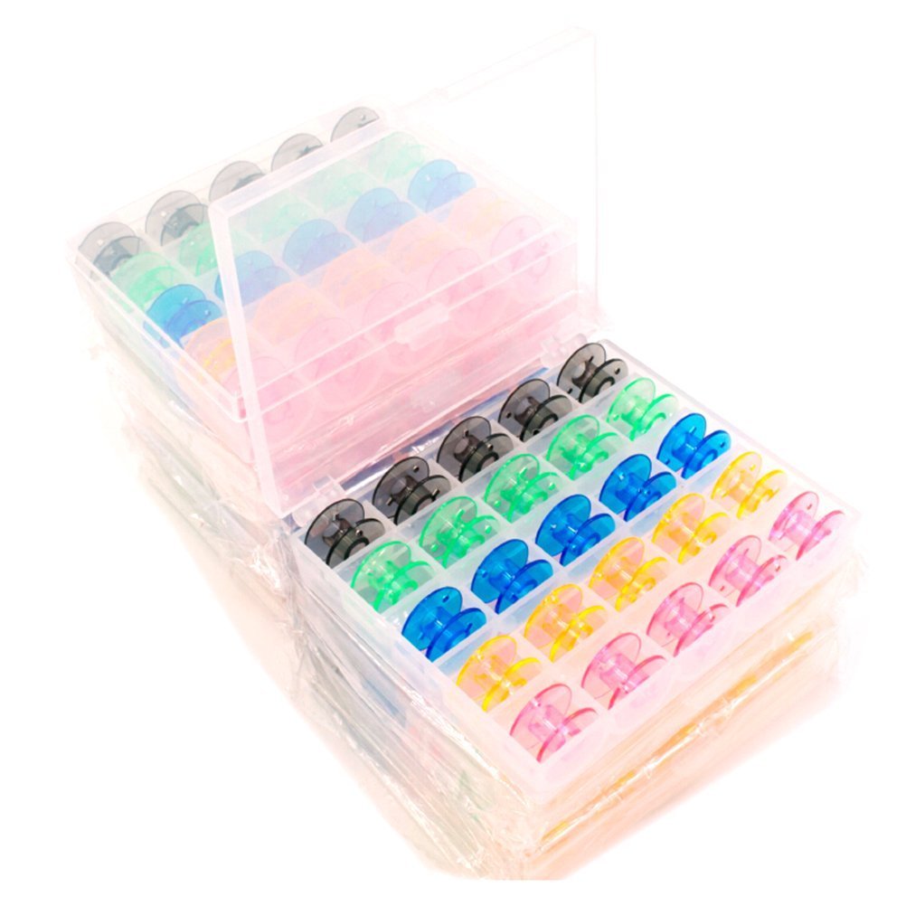 VORCOOL 25pcs Plastic Bobbins for Sewing Machine with Storage Case (Multicolor)