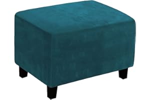 LIVEGO Ottoman Cover, Stretch Rectangle Velvet Ottoman Slipcovers of Foot Stool for Living Room, Folding Storage Furniture Protector with Elastic Bottom, Machine Washable(Water Blue, XL)