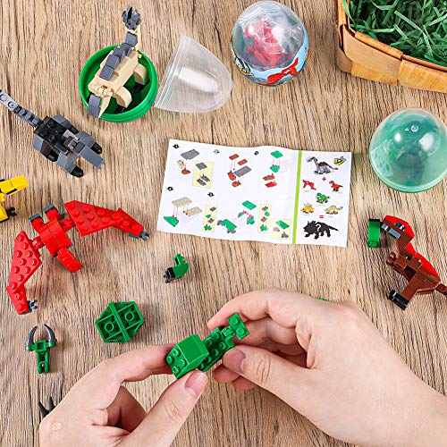 3 otters 6PCS Easter Dinosaur Eggs, Dinosaur Eggs with Dinosaurs Building Blocks STEM Dinosaur Toys for Kids Surprise Easter Eggs Easter Basket Stuffers