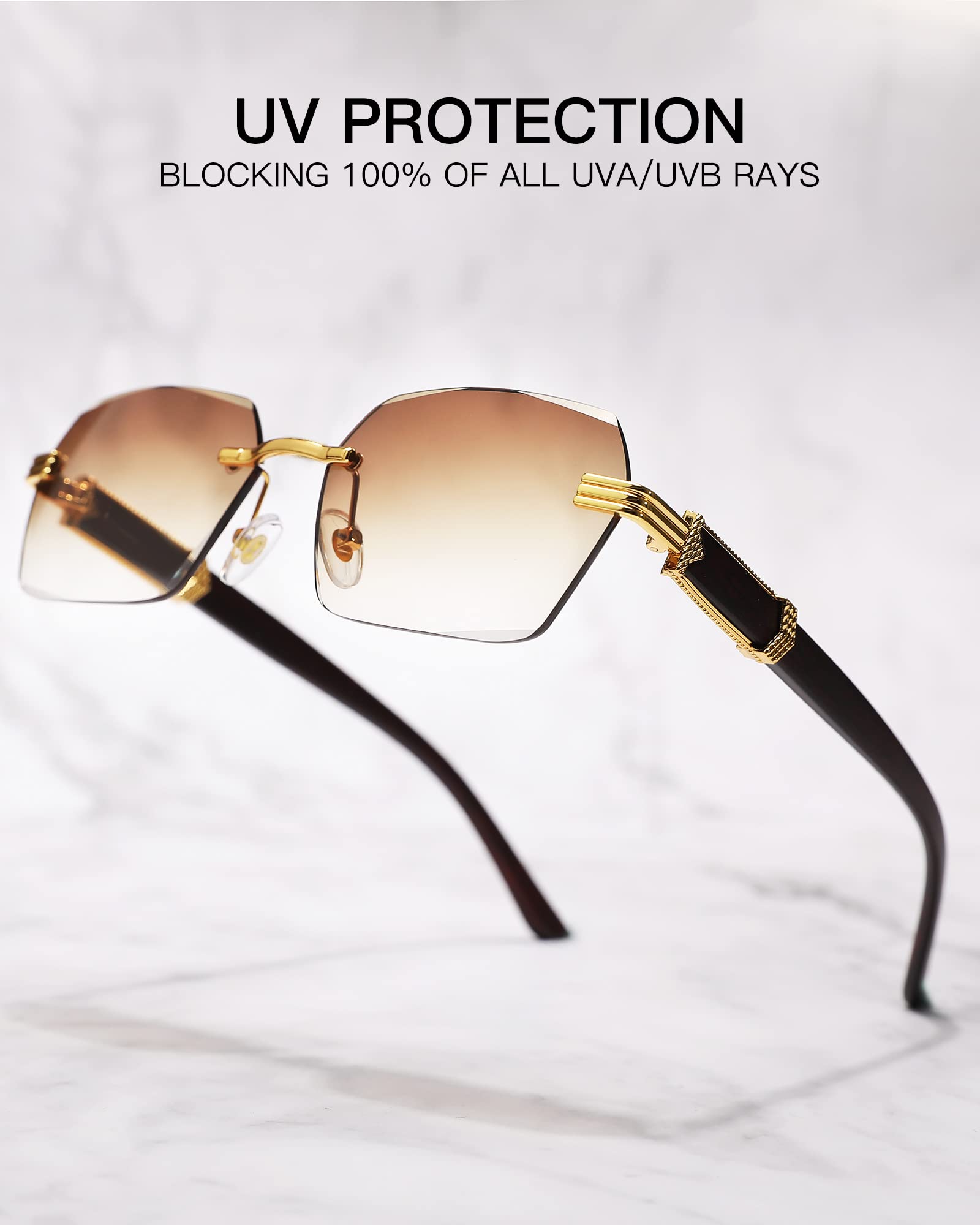 Pro Acme Rimless Rectangle Sunglasses for Men Women Hexagon Shade Eyewear Frameless y2k Glasses