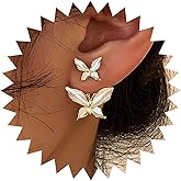 Aneneiceera Vintage Acrylic Butterfly Ear Jacket Earrings White Butterfly Stud Earrings Double Butterfly Floating Earrings Handmade Butterfly Earrings Jewelry for Women