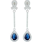 [RIZILIA TEARDROP] Dangle Drop Pierced Earrings with Pear Cut CZ [4 Colors available] in White Gold Plated, Simple Modern Elegant