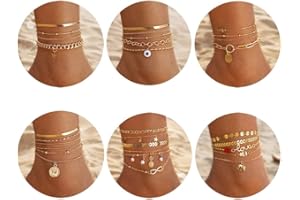 KISS WIFE KISSW WIFE 29 Pcs Gold Ankle Bracelets Set for Women Girls, Boho Layered Beach Adjustable Chain Anklet Foot Jewelry, Gift for Her