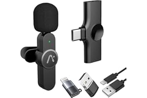 Aisizon Wireless Clip Mic, Wireless Lavalier Microphones, Lapel Clip-on Microphone, for iPhone 15, Smartphone, Laptop, Video Recording, Tiktok, Facebook Live, YouTube Live Stream