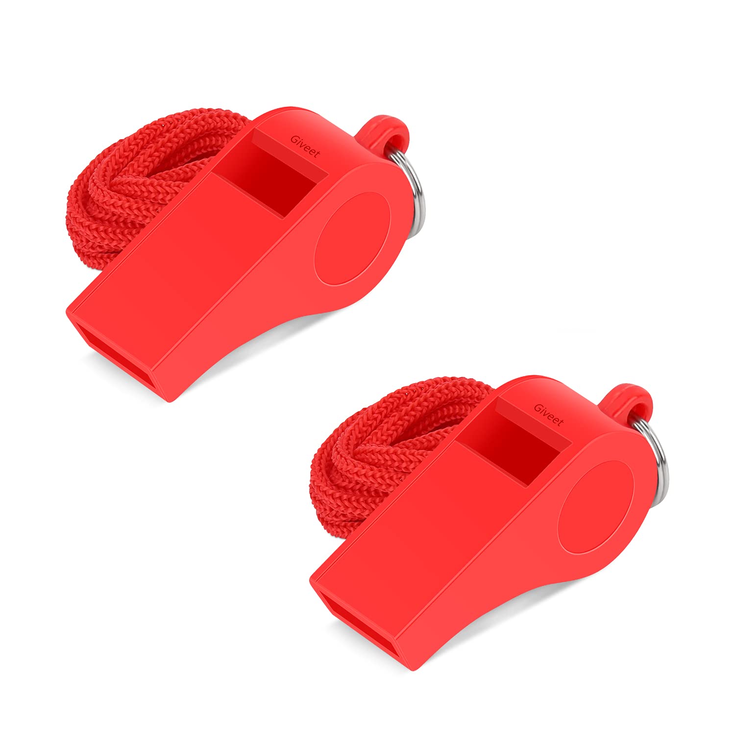 Giveet 2 Packs Red Whistles with Lanyard, Loud Crisp Sound, Durable Plastic Whistle for Indoor Outside Sports, Coaches, Referees, Officials, Lifeguard, Self-Defense and Emergency
