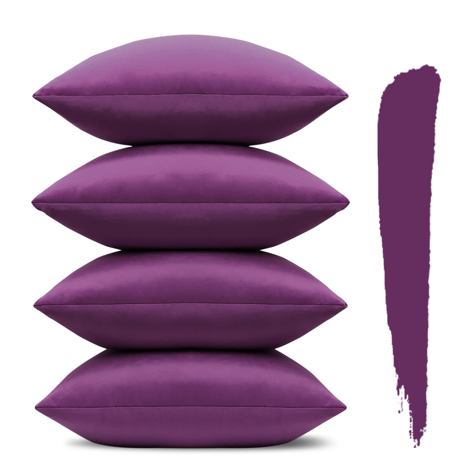 Sungeek Set of 4 Decorative Cushion Covers Solid Soft Velvet Pillow Covers with Invisible Zipper Square Throw Pillow Cases for Sofa Car Patio Bedroom Living Room 45x45cm Eggplant Purple — image 1