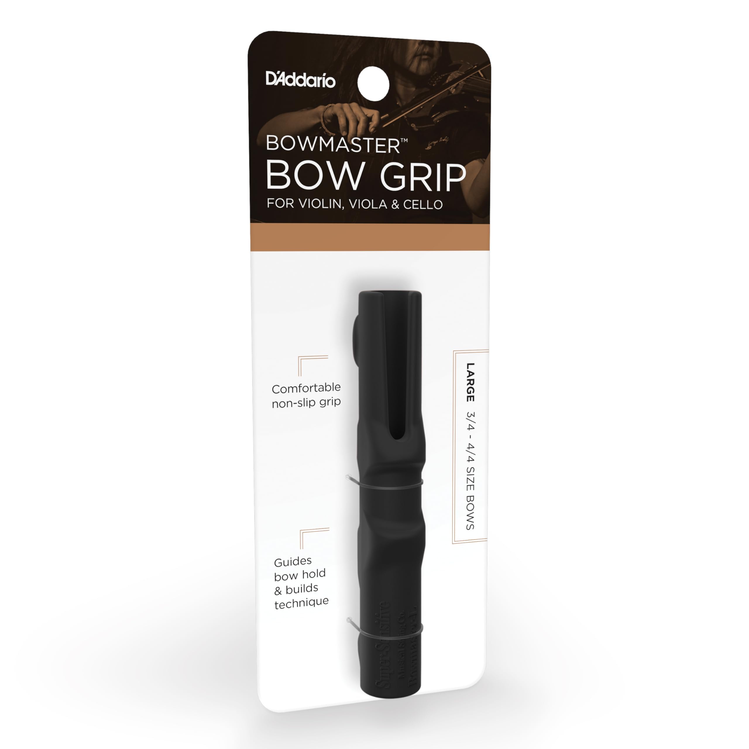 D'Addario Bowmaster - Cello, Viola, Violin Bow Grip - Helps Technique - Large