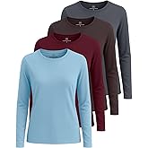 Real Essentials 4 Pack: Women's Cotton Classic-Fit Long-Sleeve Crewneck T-Shirt (Available in Plus Size)
