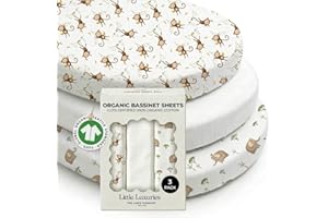 100% Organic Cotton Bassinet Sheets 3 Pack - (33" L x 20" W) Baby Delight - GOTS Certified, Soft Breathable Percale Weave, Un