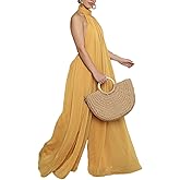 Ekaliy Women’s Sexy Summer Jumpsuit Halter Neck Sleeveless Chiffon Wide Leg Long Pant Jumpsuit Romper One Piece Outfits