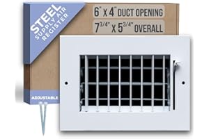 Fits 6x4 Duct Opening Steel Adjustable Air Supply Grille by Handua | Register Vent Cover Grill for Sidewall and Ceiling | White | Outer Dimensions: 7.75" X 5.75"