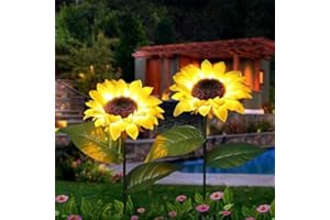 XBLLCYIV 2 Pack Solar Lights Outdoor 7 Color Changing Rose Lights Waterproof Outdoor Lights Solar Powered with Flowers, Garden Decor for Patio Yard Pathway (Blue and Pink) (Sunflower Warm White)