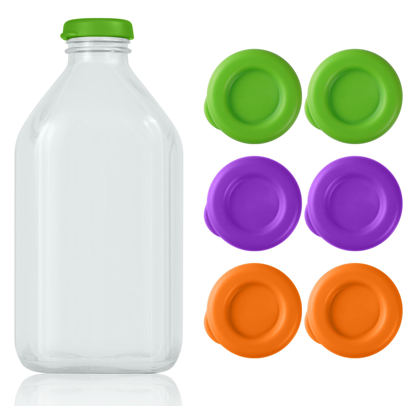 Photo 1 of GAWBYET Silicone Milk Bottle Caps,48mm Diameter Glass Jug Replacement Lids Fit Stanpac & Libbey & Stock Your Home & The Dairy Shoppe,Reusable and Airtight Bottle Caps(6 Pack) (Three colours)