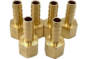 BUMUGUFU 6 Pcs Brass Hose Barb Fittings, 1/4 Inch NPT Female to 5/16 Inch Hose ID Barb Air Hose Fitting Adapter Connectors for Compressor, Fuel, Oil, Gas