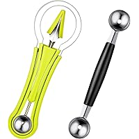 2 Pieces Melon Baller Scoop Set, 4 In 1 Stainless Steel Fruit Scooper Seed Remover Melon Baller Carving Knife Double Sided Me