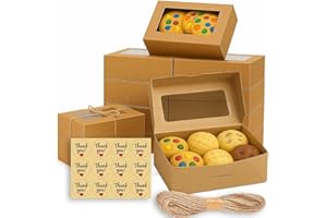Leafiew 30 Pack Cookie Boxes with Window for Gift Giving – 9x6x3 Inches Bakery Boxes - Small Cookie Containers for Treats, Desserts, Strawberries, Cupcake, Pastry, Charcuterie, Baked Goods (Brown)