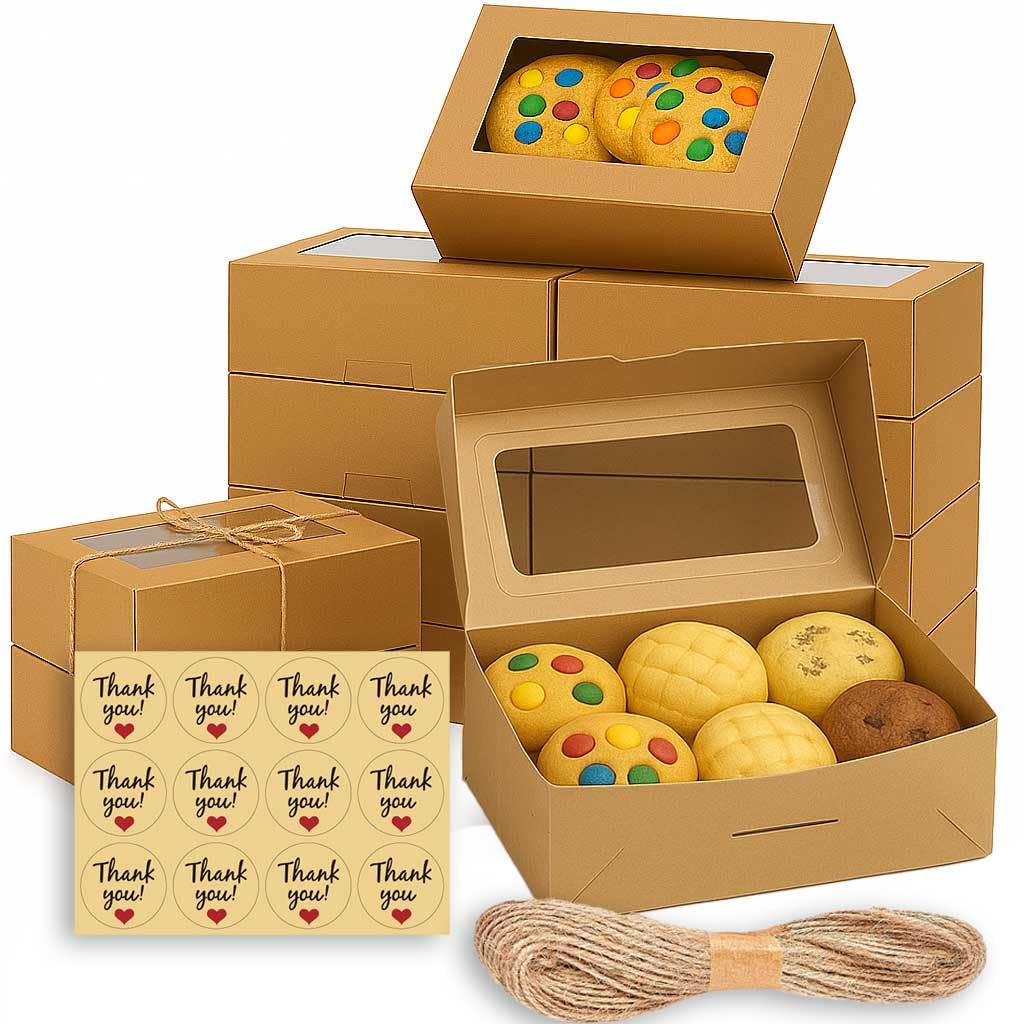 Photo 1 of 30 Pack Cookie Boxes with Window for Gift Giving – 9x6x3 Inches Bakery Boxes - Extra Thick Small Cookie Containers for Treats, Desserts, Strawberries, Cupcake, Pastry, Charcuterie, Baked Goods (Brown)