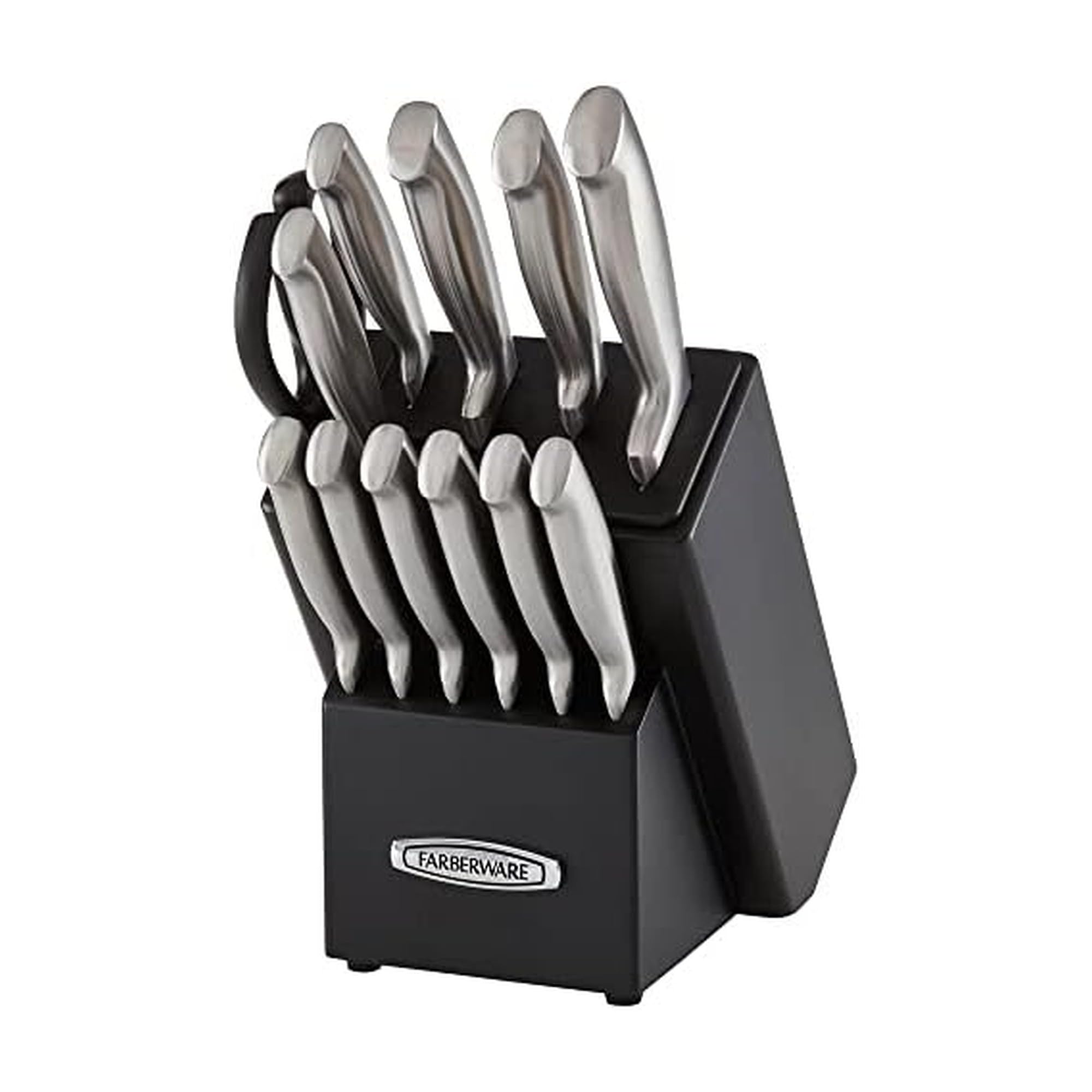 Photo 1 of Farberware Self-Sharpening 13-Piece Knife Block Set with EdgeKeeper Technology, High Carbon-Stainless Steel Kitchen Knives, Razor-Sharp Knife Set with Wood Block, Black