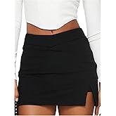 SOLY HUX Women's Mini Skirt Skorts Y2k Split Zipper Side Stretchy Pencil Bodycon Skirts with Shorts Underneath