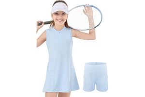 SPFAS Girls Tennis Dress with Shorts Pockets Sleeveless Workout Athletic Dresses A-Line Kids Golf Outfit Quarter Zip