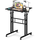 Enayplon Small Standing Desk with Wheels, Tall Mobile Stand Up Table, Portable Standing Desk for Walking Pad, Rolling Table Adjustable Height, Rolling Computer Table for Tall Person