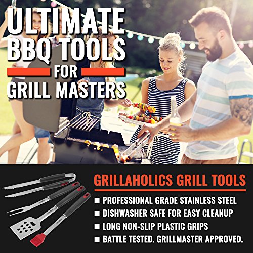 Grillaholics BBQ Grill Tools Set 4Piece Heavy Duty Stainless Steel
