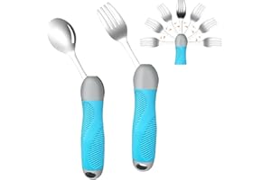 Forzaddik Weighted Utensils with Comfort Grip for Parkinson's, Hand Tremors & Arthritis - Adaptive Silverware Set with Swivel Spoon & Fork - Eating Aids for Elderly, Disabled & Weak Hands (Blue)