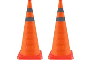 28 Inch 2 Pack Collapsible Traffic Safety Cones, Orange Cones with Reflective Collar, Portable Multipurpose Traffic Cones for