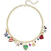 HolidayQbee Christmas Charm Necklace for Women Dainty Christmas Necklace Minimalist Handmade Pearl Necklace for Holiday Jewlery Gift