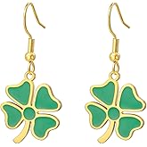 Four Leaf Clover Earrings Green Shamrock Drop Dangle Earrings Good Lucky Charm Friendship Jewelry St Patricks Day Accessories Irish Gift for Women