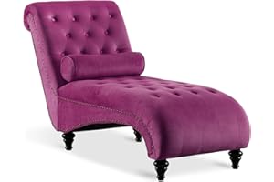 Paddie Velvet Button-Tufted Chaise Lounge Chair Leisure Sofa Couch w/Bolster Pillow, Nailhead Trim and Turned Legs for Indoor Living Room(Purple)