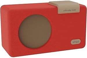 SMPL One-Touch Music Player, Audiobooks + MP3, Quality-Sound, Durable Wooden Encloser with Retro Look, 4GB USB with 40 Nostalgic Hits Included, Live Technical Support (Red, Music Player)