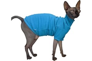 KITIPCOO Sphynx Cats Shirt Cat Turtleneck Cotton Sweater Pullover Kitten T-Shirts with Sleeves Cat Pajamas Jumpsuit for Sphynx Cornish Rex, Devon Rex, Peterbald (Lake, Large (Pack of 1))