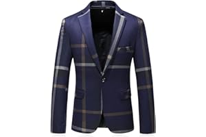 KUDORO Mens Plaid Blazer Sports Coat Casual Slim Fit Checkered Blazer for Men Wedding