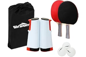 Ping Pong Net Table Tennis - Win SPORTS Paddle Set with Retractable Net,Play Anywhere Ping Pong Net for Any Table,2 Table Tennis Paddle& Rackets,3 Balls,Storage Case,Set with Retractable Table Tennis Net