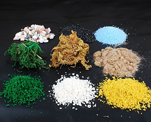 NWFashion 9 Bags Total 300Gram Scenery Basing Material Kit，Stone,Snow,Grass,Moss Stick,River,Desert