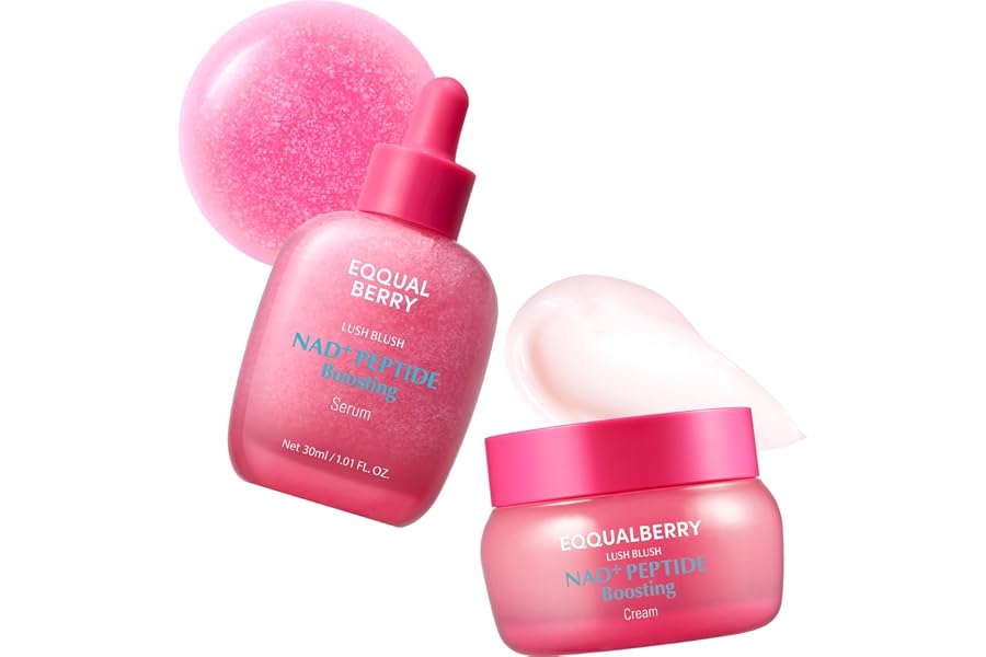 EQQUALBERRY NAD+ Peptide Boosting Serum & Cream Duo | Pink Cream for Anti-Aging, Firming & Lifting, Jawline, Neck, Décolleté | Korean Skin Care