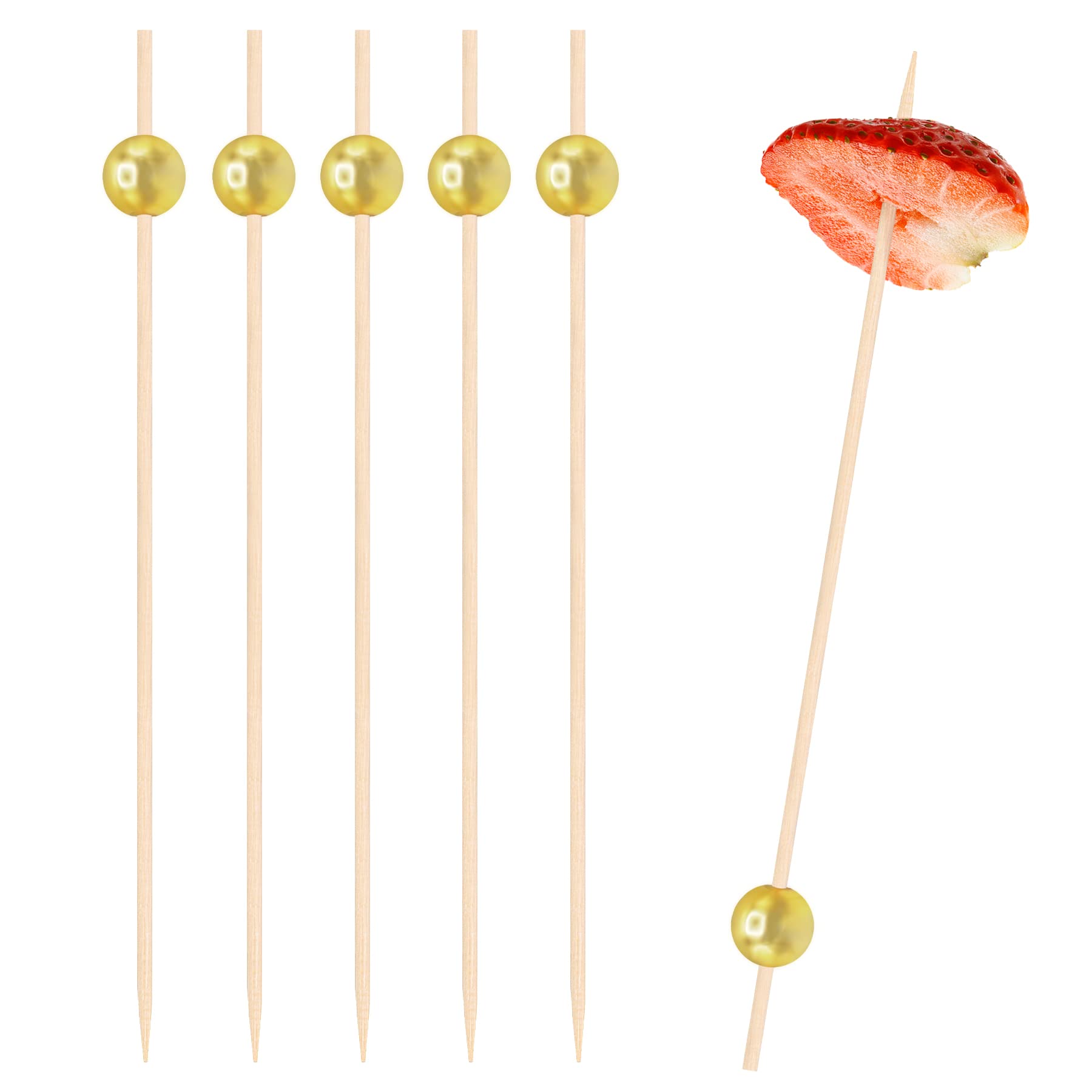 EXNIMA, 50, 100 and 300 Pieces Cocktail Sticks, 12 cm, Decorative Cocktail Spikes, Fruit Sticks or Snacks, Eco-Friendly for Cocktail, Bamboo, Parties, Baskets, Catering, Crafts, Ball.