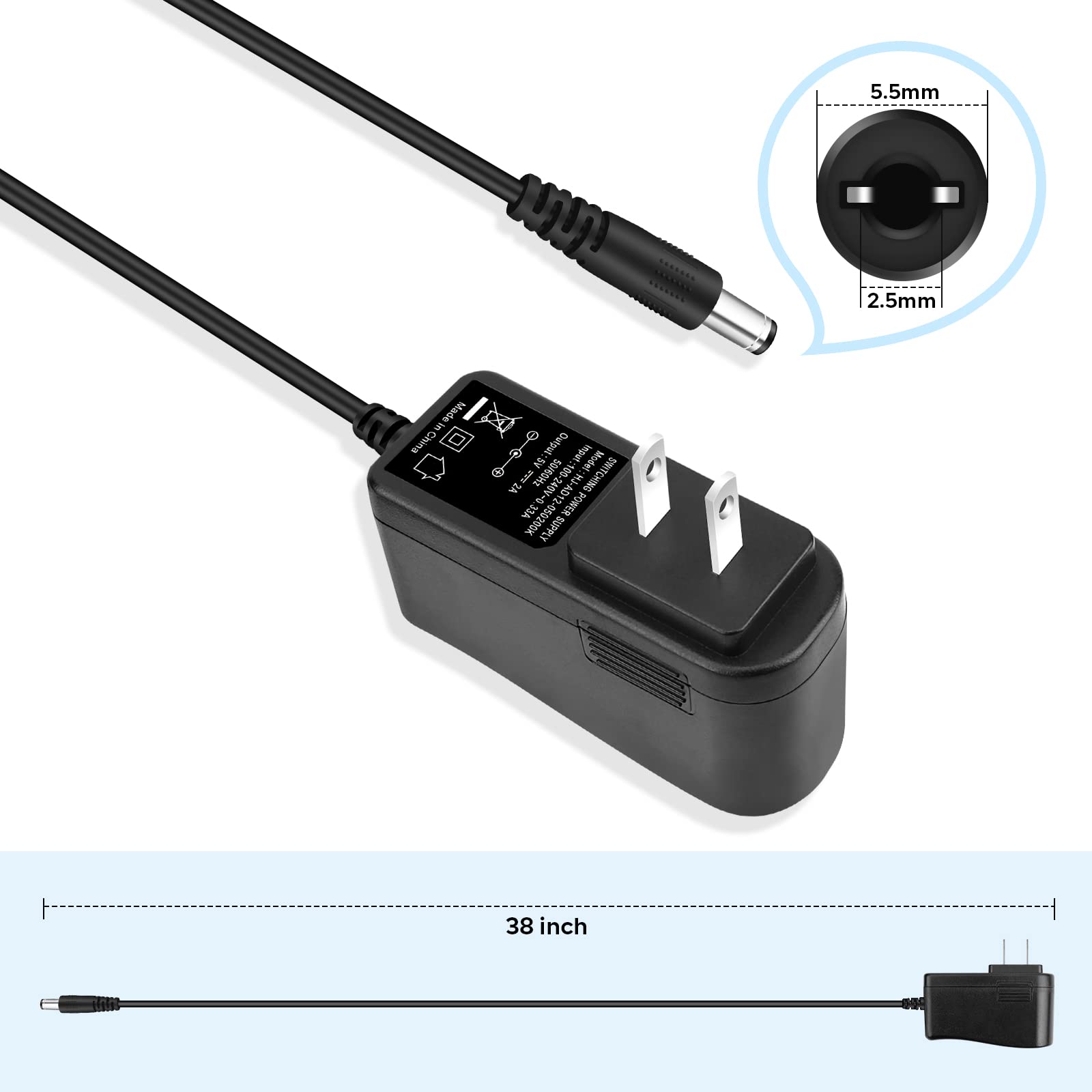 4K@30hz HDMI TV Media Player & DC 5V 2A Power Supply Cord Charger, with HDMI/AV Output, Digital MP4 Player for 14TB HDD/ 512G USB Drive/SD Card/H.265 MP4, with Remote Control for MP3 AVI RMVB MPEG etc