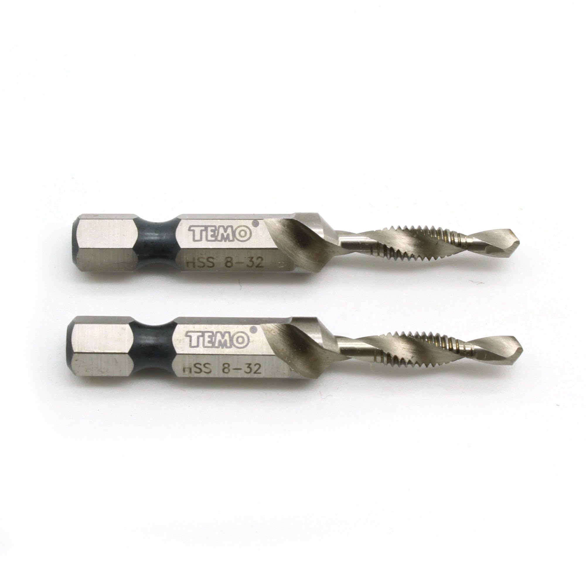 TEMO 2 pc 8-32 Combination Drill and Tap Multi Use Deburr Countersink Hex Bit