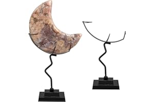 BrightRow 2 Pcs Moon Crystal Holder Rock Display Stand Moon Shaped Crystal Display Gemstones Holder Metal Rock Stands with Base for Gemstones Mini Balls Geodes Mineral Agate Home Office Decor (Black)