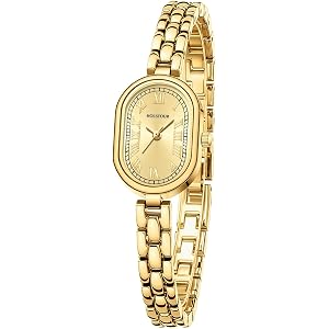 HOLSTOUR Gold Watches for Women, Vintage Oval Small Face | 30M Waterproof, Elegant Dress Quartz, Roman Numerals, Shiny Jewelr