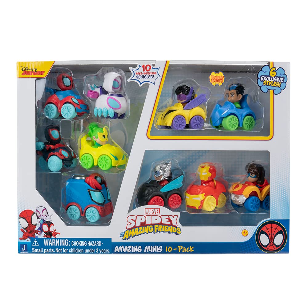 Marvel's Spidey and his Amazing Friends - 10 Pack-Ten 2-Inch Amazing Mini Vehicles-Toys Featuring Your Friendly Neighbourhood Spideys