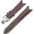 GANYUU Genuine Leather Watchband for GC 22 * 13mm 20 * 11mm Notched Strap Withstainless Steel Butterfly Buckle Men and Women Watch Belt (Color : Brown White silv, Size : 22-13mm)