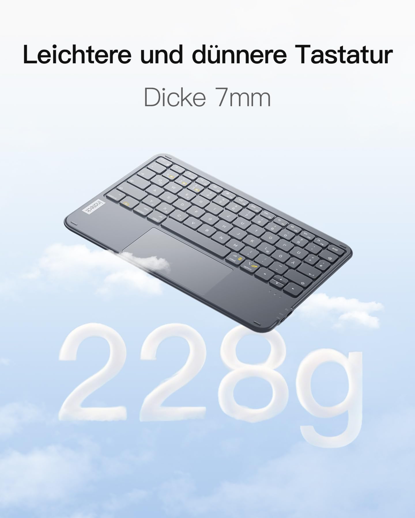 Inateck Tablet Tastatur mit Touchpad, Ultraleichte Tastatur Kabellose QWERTZ Deutsch mit Trackpad, kompatibel mit iPad/Tablet/Windows/Laptop/PC,KB01105 3