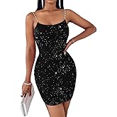 Women Glitter Sleeveless Chain Strap Bodycon Wrap Dress Party Night Out Clubwear Mini Dress