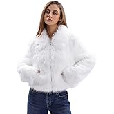 Amazhiyu Women's Faux Fur Zip Up Crop Coat Long Sleeve Lapel Jacket with Pockets