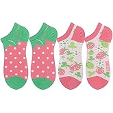 Angelteers 2 Pairs Cartoon Plant Food Pattern Cotton Ankle Socks for Women Teens